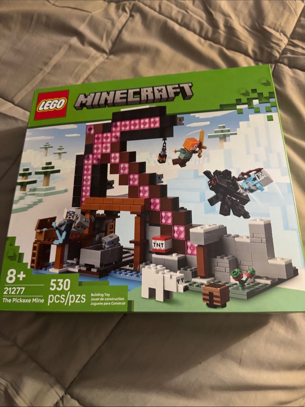 LEGO Minecraft Pickaxe Mine Building Set - Pink, Black, Brown, Gray